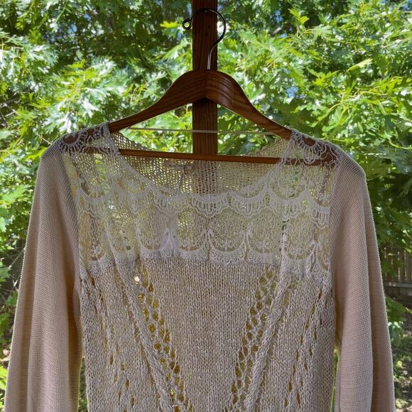 Mystree Women's Beige Lace Inset Pullover Sweater Size L. NEW - Picture 4 of 7